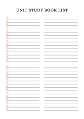 Plan Your Unit Study Book List planner 