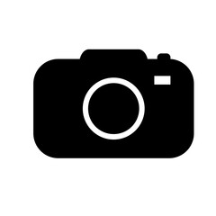 Silhouette icon of a camera. Black and white illustration of a cam. Vector logo