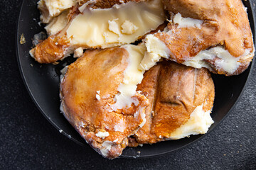 duck leg confit semi-finished product prepack ready to cook healthy meal food snack on the table copy space food background rustic top view