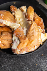 duck leg confit semi-finished product prepack ready to cook healthy meal food snack on the table copy space food background rustic top view