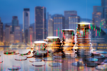 Coin stack with a trading graph for finance investors, Financial concept, Investment concept