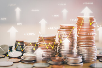 Coin stack with a trading graph for finance investors, Financial concept, Investment concept