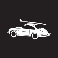 Hand Drawing Traditional Classic Car with Surf Board Illustration