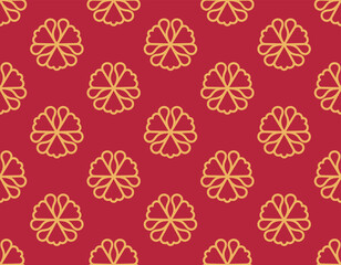 Asian floral minimalistic seamless pattern with linear flowers vector illustration