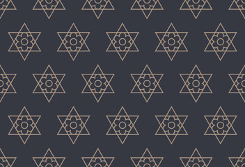Hebrew minimalistic seamless pattern with Jewish star and flower outline style vector illustration