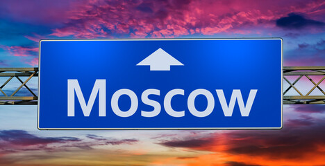 Road sign indicating direction to the city of Moscow