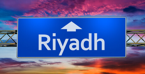 Road sign indicating direction to the city of Riyadh