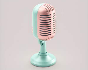 Retro pastel colour microphone on short stand, AI Generate
