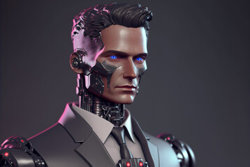 Portrait of biological human robot, AI Generate