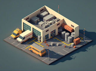 Isometric modern warehouse with truck, AI Generate