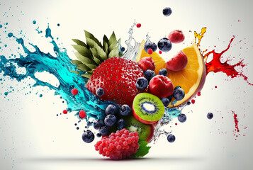 Juice splash of mixed fruits, AI Generate