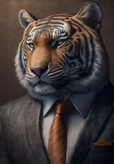 Portrait of tiger in business suit, AI Generate
