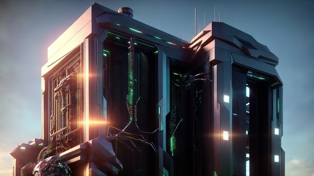 Generative AI super computer quantum from alien technology. Unknown technology for inspiration tech background.