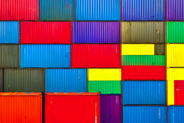 Background of multi coloured shipping containers stacked upon one another
