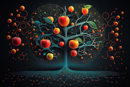 A futuristic apple tree in a tech style. Generated AI image