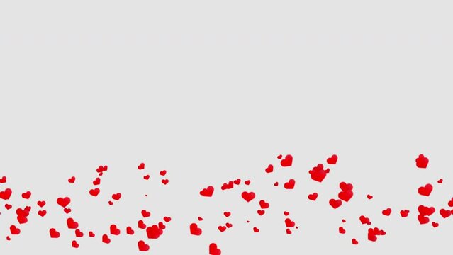 Animation of flying red hearts in the wind at the bottom. Romantic background.