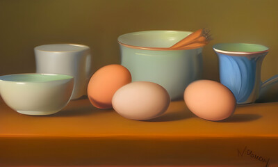 Fototapeta na wymiar Illustration: Still life with eggs and carrots