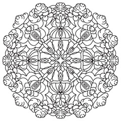 Mandala coloring book. Anti-stress coloring. Abstract vector black round, design - mandala, decorative element. 
