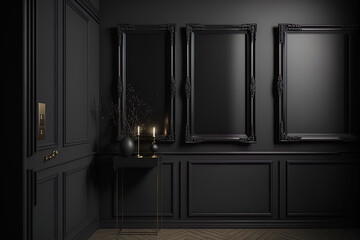 for the mockup, a black interior with black frames,. Generative AI