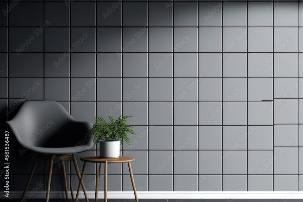 Poster plain wallpaper with grey tiles. a square grid. generative ai