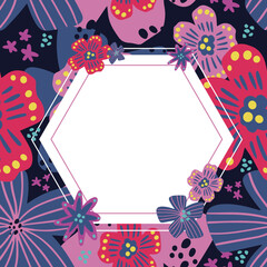 Decorative colorful floral frame design vector, template for invitation, card