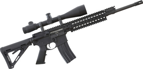 Isolated assault rifle with a high powered scope - obrazy, fototapety, plakaty
