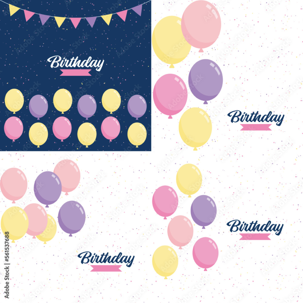 Sticker happy birthday text with a chalkboard-style background and hand-drawn elements such as streamers and