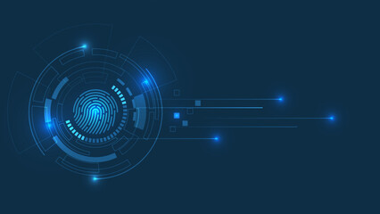 Abstract cyber security system concept with fingerprint on blue technology background, Vector illustration