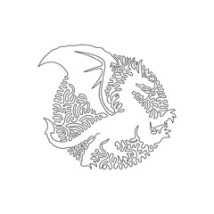 Continuous one curve line drawing of enormous dragon wings, abstract art in circle. Single line editable stroke vector illustration of fearsome dragon for logo, wall decor and poster print decoration