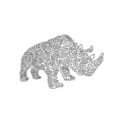 Single curly one line drawing of herbivores mammal abstract art. Continuous line draw graphic design vector illustration of exotic two horns rhinoceros for icon, symbol, company logo, wall decor
