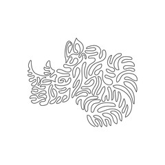 Single one line drawing of exotic horns rhino, abstract art. Continuous line draw graphic design vector illustration of rhinoceros body and big head for icon, symbol, company logo, poster wall decor