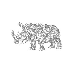 Obraz na płótnie Canvas Single swirl continuous line drawing of powerful rhinos abstract art. Continuous line draw graphic design vector illustration style of strong body with big head for icon, sign, modern wall decor