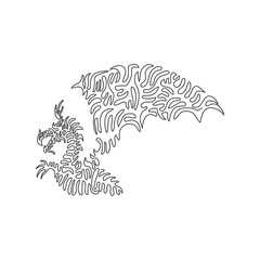 Single one line drawing of horned flying dragon abstract art. Continuous line draw graphic design vector illustration of huge wings dragon for icon, symbol, company logo, poster print decoration
