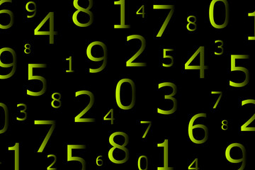 Arabic numerals from 0 to 9 scattered randomly on a black background