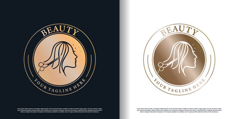 hair cut logo design vector for fashion with creative concept premium vector