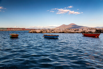 View of Mount Vesuvius from the city of Naples, Campania, Italy