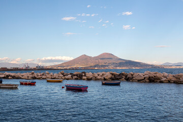 View of Mount Vesuvius from the city of Naples, Campania, Italy