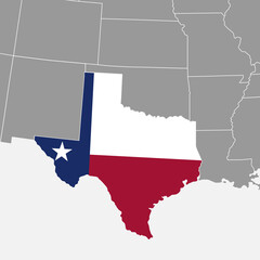Texas state map with flag. Vector illustration.