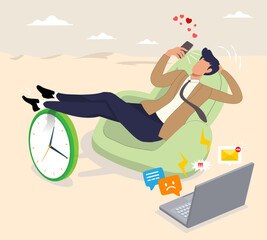 Procrastination and laziness. Wasted time, procrastination or slow life, lazy to work, low productivity or efficiency, self discipline problem