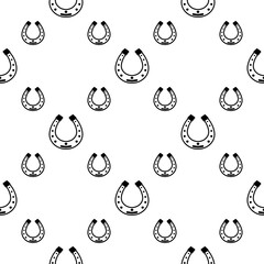 Seamless vector pattern with Horseshoe. The holidays backdrop for St. Patrick's Day. black elements on white. Festive background for greeting cards, decoration, packaging design, and web.