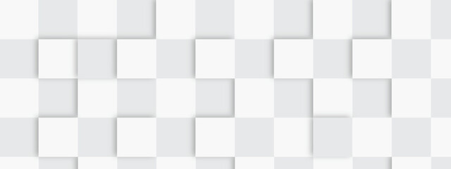 Abstract white square cubes of different sizes as background and texture. Abstract seamless square pattern with dimensional cubes. White and grey colors squares background.