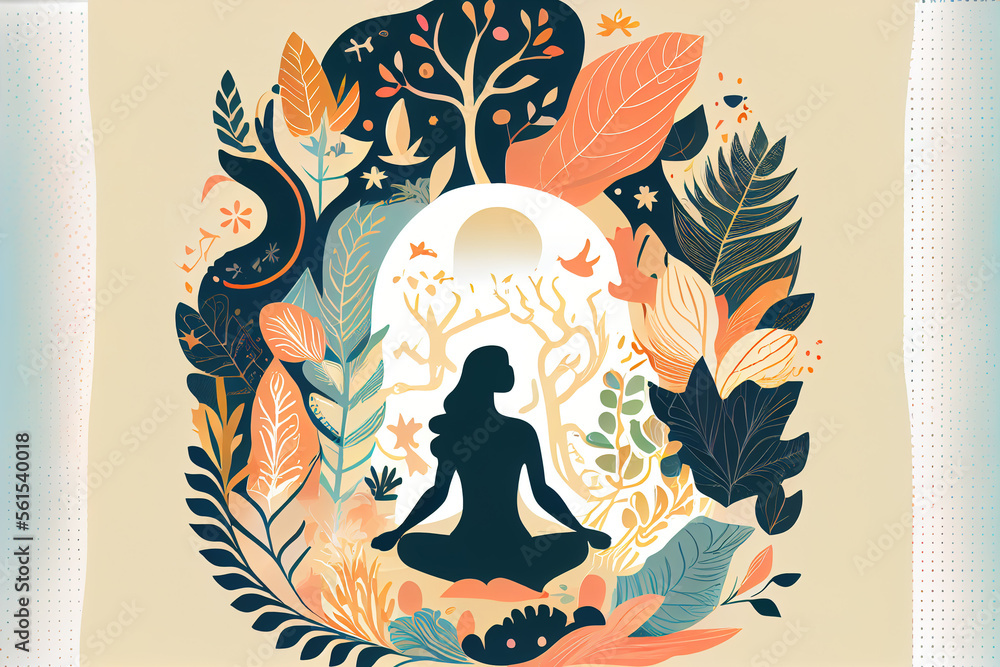 Wall mural girl in the lotus position. yoga minimalism. generative ai