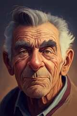 Generative Ai, cartoon style illustration of a sad old man