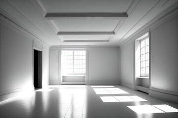 a large clean bright empty room with white walls. Generative AI