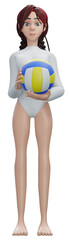 3d rendering. 3d  girl at the beach with volleyball. Bikini girl playing ball on the beach