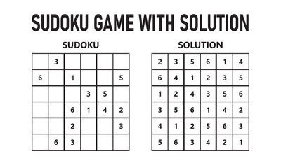 Sudoku game with solution. Sudoku puzzle game with numbers. Can be used as an educational game. Logic puzzle for kids or leisure game for adults.