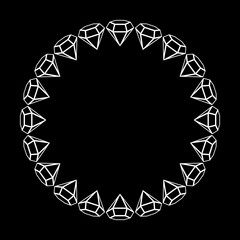 Round diamond frame. White isolated element on a black background. In the center is a place for your text. Great for decorating text frames, postcards, logos, prints, and the design of creative ideas.
