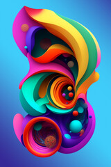 Shape with spiral geometric on blue bakground. Abstract psychedelic figure with swirl effect and childish colors. generative ai.