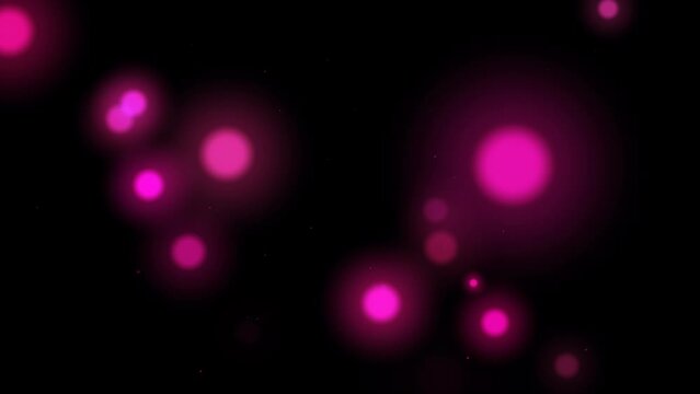 Pink shimmering particles bokeh circles float black background. Festive backdrop. Copy space for congratulation text Mother Father Valentine Day, wedding, Birthday. Transparent Alpha channel 3D render