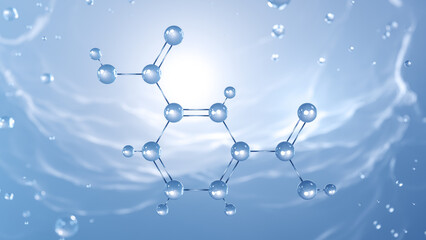 Isophthalic acid molecular structure, 3d model molecule, PIA, structural chemical formula view from a microscope